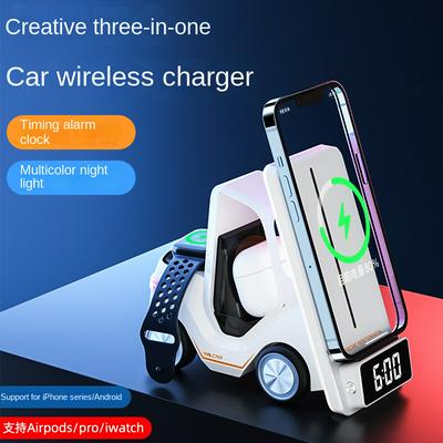 T20 Multifunctional Car Clock Charger Suitable For Mobile Phones Headphones Watches Three In One Desktop Wireless Fast Charging