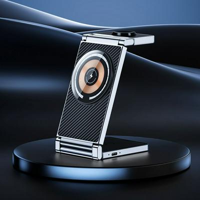 T30 Multifunctional Folding Magnetic Wireless Charger 4-in-1 Cordless Charging Stand for Cell Phone Watch Headset