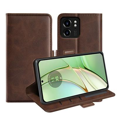For Motorola Moto Edge 40 Double Buckle Wallet Style Folio Flip Leather Case with Stand and Card Slots Function