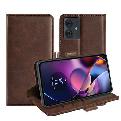 For Motorola Moto G54 Double Buckle Wallet Style Folio Flip Leather Case with Stand and Card Slots Function