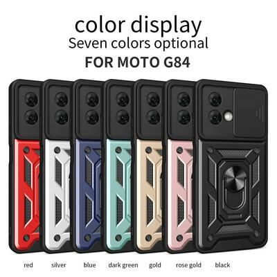 For Motorola Moto G84 Sergeant Shockproof Drop-proof PC+TPU Phone Protective Case with Metal Ring Kickstand and Metal Patch 