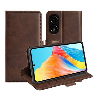 For Oppo A58 4G Double Buckle Wallet Style Folio Flip Leather Case with Stand and Card Slots Function