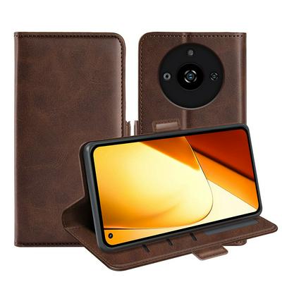 For Oppo Realme 11 Double Buckle Wallet Style Folio Flip Leather Case with Stand and Card Slots Function