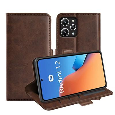 For Xiaomi Redmi Note 12 Double Buckle Wallet Style Folio Flip Leather Case with Stand and Card Slots Function