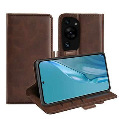 For Huawei P60 Art Double Buckle Wallet Style Folio Flip Leather Case with Stand and Card Slots Function