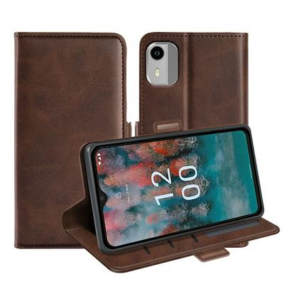 For Nokia C12/C12 Pro/C12 Plus Double Buckle Wallet Style Folio Flip Leather Case with Stand and Card Slots Function