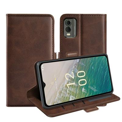For Nokia C32 4G Double Buckle Wallet Style Folio Flip Leather Case with Stand and Card Slots Function