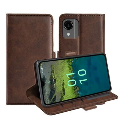 For Nokia C110 Double Buckle Wallet Style Folio Flip Leather Case with Stand and Card Slots Function