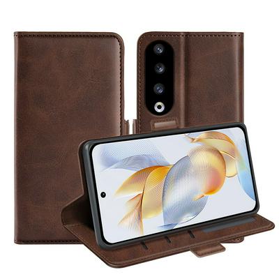 For Honor 90 Pro Double Buckle Wallet Style Folio Flip Leather Case with Stand and Card Slots Function