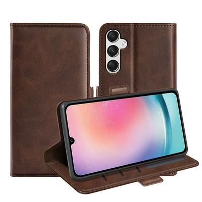 For Samsung Galaxy A25 Double Buckle Wallet Style Folio Flip Leather Case with Stand and Card Slots Function