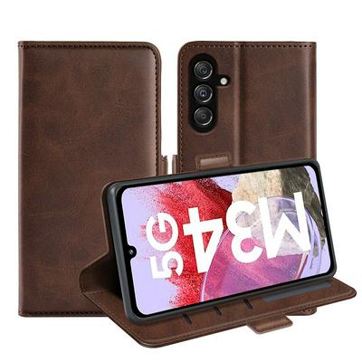 For Samsung Galaxy M34 5G Double Buckle Wallet Style Folio Flip Leather Case with Stand and Card Slots Function