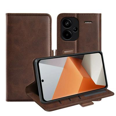 For Xiaomi Redmi Note 13 Pro Plus Double Buckle Wallet Style Folio Flip Leather Case with Stand and Card Slots Function
