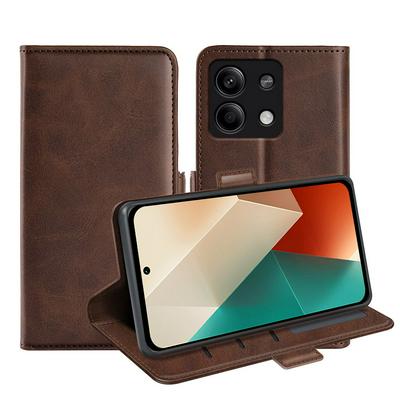 For Xiaomi Redmi Note 13 Double Buckle Wallet Style Folio Flip Leather Case with Stand and Card Slots Function