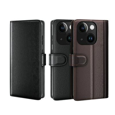 for iPhone 15 Plus Side Flip Wallet Style Genuine Leather + Soft TPU Card Slots with Stand and Magnetic Buckle Case 