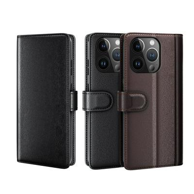 for iPhone 15 Pro Max Side Flip Wallet Style Genuine Leather + Soft TPU Card Slots with Stand and Magnetic Buckle Case 