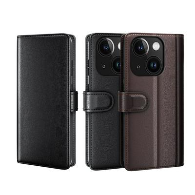 for iPhone 15 Side Flip Wallet Style Genuine Leather + Soft TPU Card Slots with Stand and Magnetic Buckle Case 