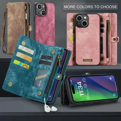 CASEME 008 Series Detachable 2-in-1 Wallet Split Leather Mobile Casing for iPhone 15
