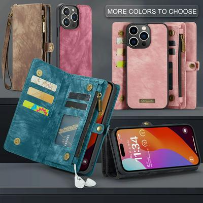 CASEME 008 Series Detachable 2-in-1 Wallet Split Leather Mobile Casing for iPhone 15 Pro Max