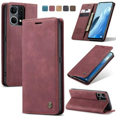 CASEME 013 Series for Oppo Reno 7 4G / Reno 8 4G Wallet PU Leather Case Foldable Stand Magnetic Auto-absorbed Flip Cover