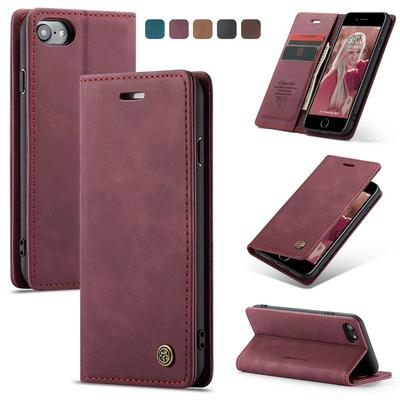 CASEME 013 Series for iPhone 6/7/8/SE 2020 Wallet PU Leather Case Foldable Stand Magnetic Auto-absorbed Flip Cover