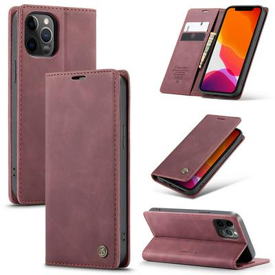 CASEME 013 Series for iPhone 12 Pro Wallet PU Leather Case Foldable Stand Magnetic Auto-absorbed Flip Cover