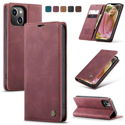 CASEME 013 Series for iPhone 13 Wallet PU Leather Case Foldable Stand Magnetic Auto-absorbed Flip Cover