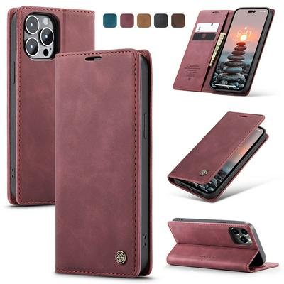 CASEME 013 Series for iPhone 14 Pro Max Wallet PU Leather Case Foldable Stand Magnetic Auto-absorbed Flip Cover
