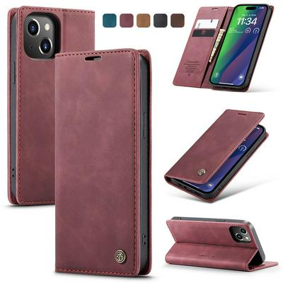CASEME 013 Series for iPhone 15 Wallet PU Leather Case Foldable Stand Magnetic Auto-absorbed Flip Cover