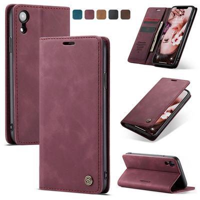 CASEME 013 Series for iPhone XR Wallet PU Leather Case Foldable Stand Magnetic Auto-absorbed Flip Cover