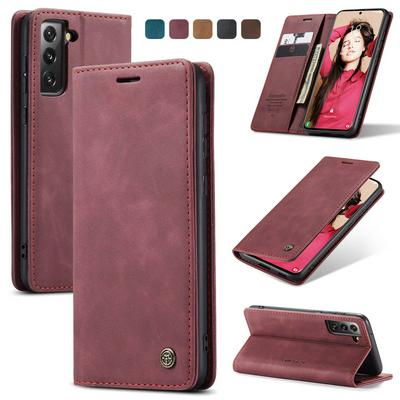 CASEME 013 Series for Samsung Galaxy S21 FE Wallet PU Leather Case Foldable Stand Magnetic Auto-absorbed Flip Cover