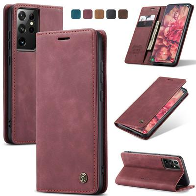 CASEME 013 Series for Samsung Galaxy S21 Ultra Wallet PU Leather Case Foldable Stand Magnetic Auto-absorbed Flip Cover