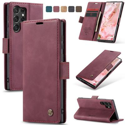 CASEME 013 Series for Samsung Galaxy S23 Ultra Wallet PU Leather Case Foldable Stand Magnetic Auto-absorbed Flip Cover