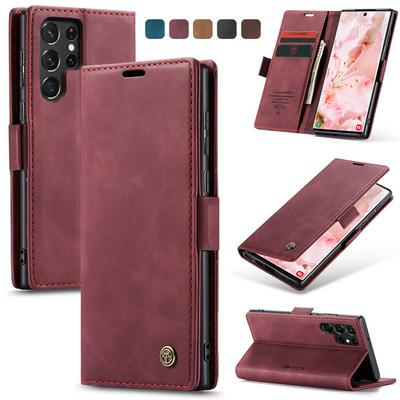 CASEME 013 Series for Samsung Galaxy S22 Ultra Wallet PU Leather Case Foldable Stand Magnetic Auto-absorbed Flip Cover