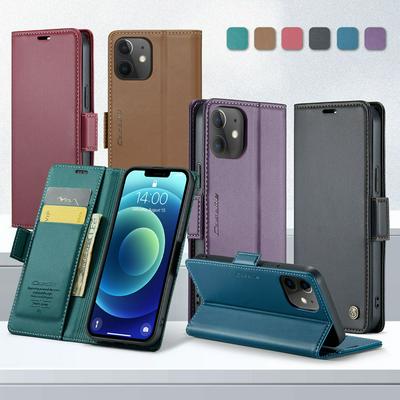 CASEME 023 Series For iPhone 12 Mini RFID Blocking Leather Case Wallet Stand Phone Cover