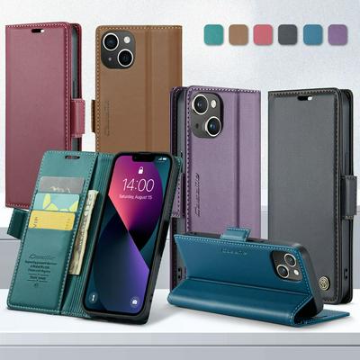 CASEME 023 Series For iPhone 13 RFID Blocking Leather Case Wallet Stand Phone Cover