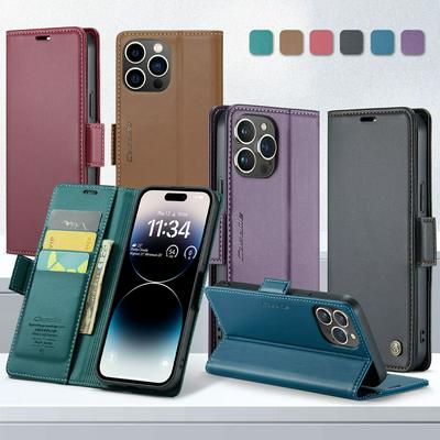 CASEME 023 Series For iPhone 14 Pro Max RFID Blocking Leather Case Wallet Stand Phone Cover