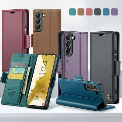 CASEME 023 Series For Samsung Galaxy S22 Plus RFID Blocking Leather Case Wallet Stand Phone Cover