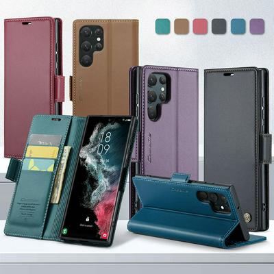 CASEME 023 Series For Samsung Galaxy S22 Ultra RFID Blocking Leather Case Wallet Stand Phone Cover