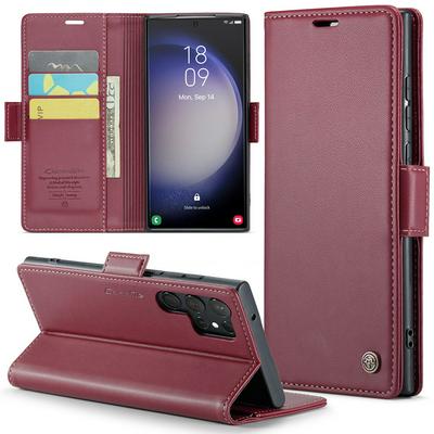 CASEME 023 Series For Samsung Galaxy S23 Ultra RFID Blocking Leather Case Wallet Stand Phone Cover