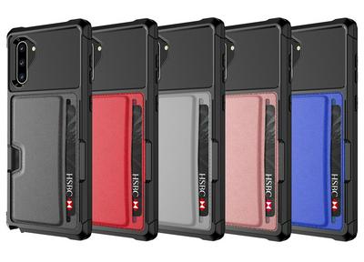 For Samsung Galaxy Note 10 ZM02 Four Corners Anti-drop PU Leather Coated TPU Case Card Slot Phone Shell