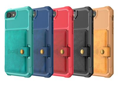 For iPhone 6/7/8/SE2/SE3 ZM03 Premium Vintage Shockproof All-Inclusive Hard PC Case with Card Slot Stand Function Cover Case Magnetic Folio Closure 