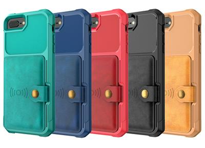 For iPhone 6 Plus / 7 Plus / 8 Plus ZM03 Premium Vintage Shockproof All-Inclusive Hard PC Case with Card Slot Stand Function Cover Case Magnetic Folio Closure 