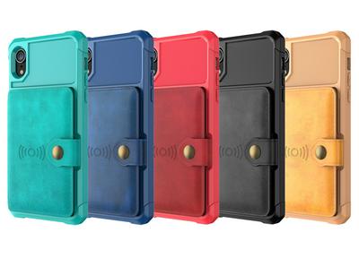 For iPhone XR ZM03 Premium Vintage Shockproof All-Inclusive Hard PC Case with Card Slot Stand Function Cover Case Magnetic Folio Closure 