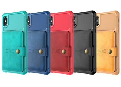 For iPhone Xs Max ZM03 Premium Vintage Shockproof All-Inclusive Hard PC Case with Card Slot Stand Function Cover Case Magnetic Folio Closure 