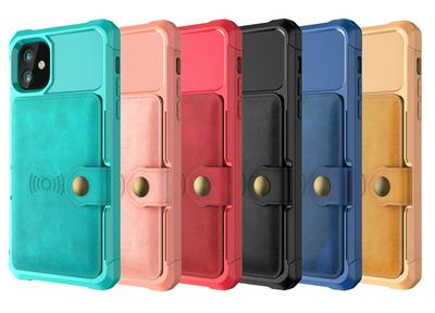 For iPhone 11 ZM03 Premium Vintage Shockproof All-Inclusive Hard PC Case with Card Slot Stand Function Cover Case Magnetic Folio Closure 