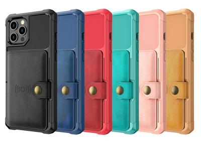 For iPhone 12 Pro ZM03 Premium Vintage Shockproof All-Inclusive Hard PC Case with Card Slot Stand Function Cover Case Magnetic Folio Closure 