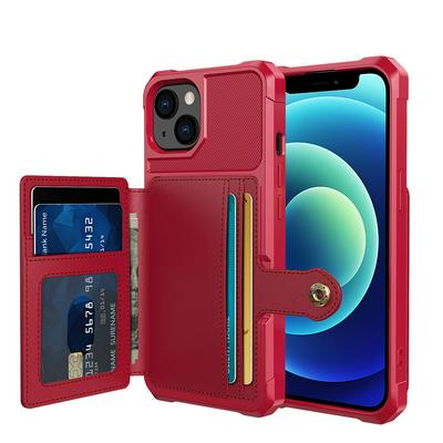 For iPhone 13 ZM03 Premium Vintage Shockproof All-Inclusive Hard PC Case with Card Slot Stand Function Cover Case Magnetic Folio Closure 
