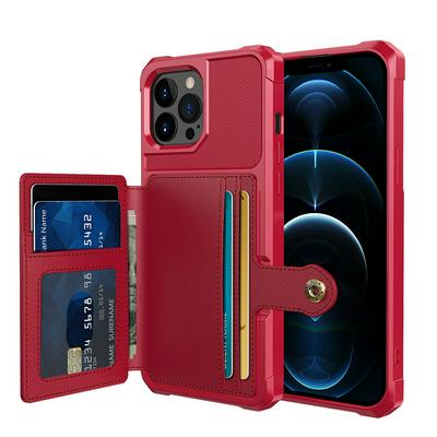 For iPhone 13 Pro ZM03 Premium Vintage Shockproof All-Inclusive Hard PC Case with Card Slot Stand Function Cover Case Magnetic Folio Closure 