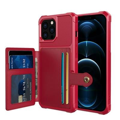 For iPhone 13 Pro Max ZM03 Premium Vintage Shockproof All-Inclusive Hard PC Case with Card Slot Stand Function Cover Case Magnetic Folio Closure 