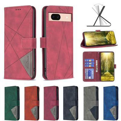 BF05 For Google Pixel 8A Stitching Rhombus Pattern Folio Flip PU Leather Wallet Phone Case
